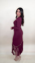 Load image into Gallery viewer, Fringes Asymmetric Dress - Burgundy
