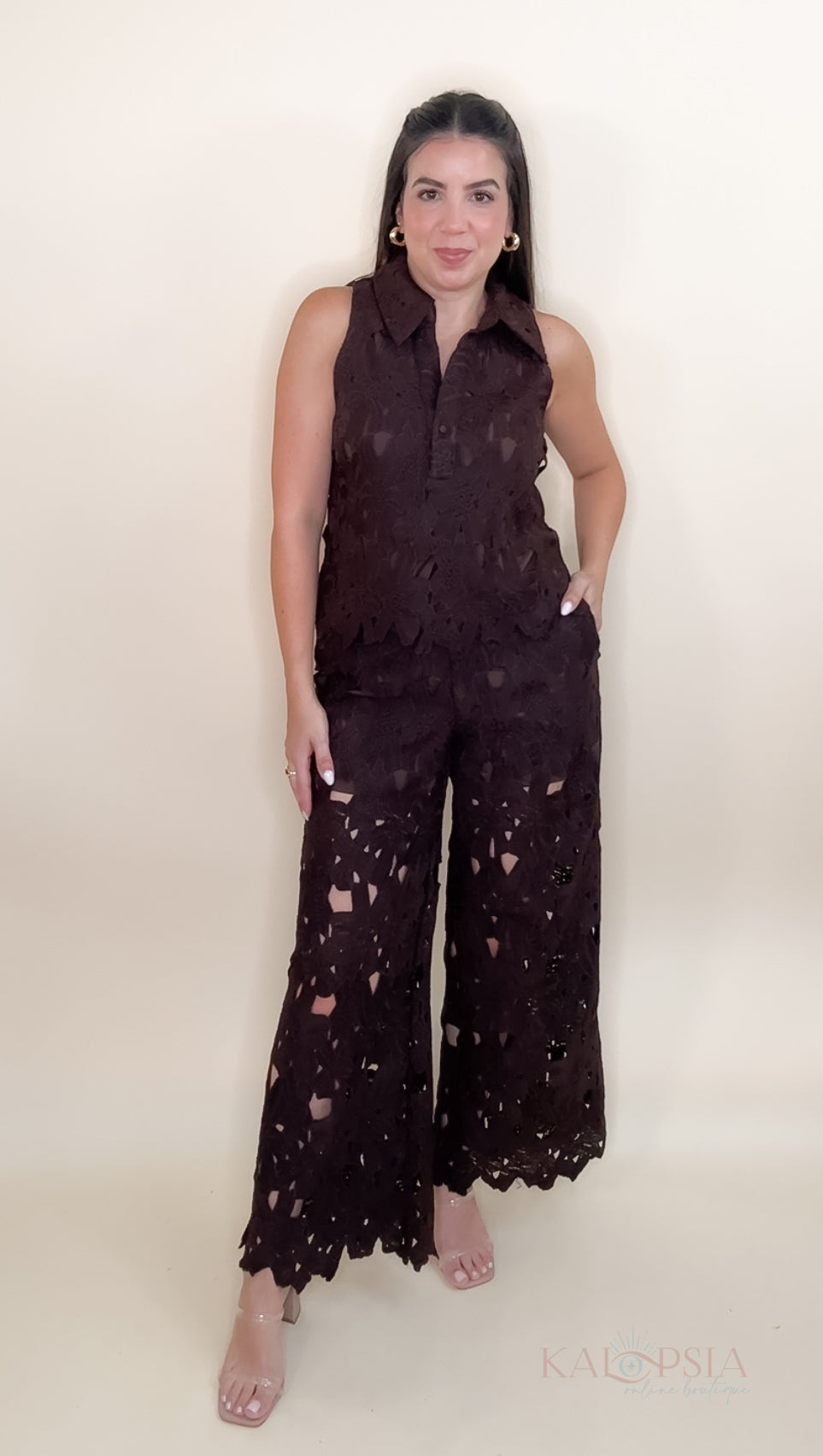 Choco Embroidered Two Piece Set