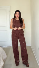 Load image into Gallery viewer, Embroidered Pearls Denim Set - Brown
