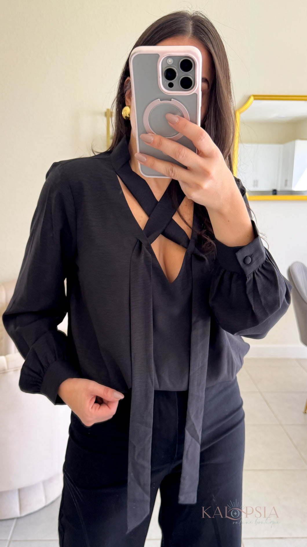 Carolyn Long Sleeve Blouse - Black