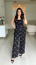 Load image into Gallery viewer, Black&amp;White Polka Denim Jumpsuit
