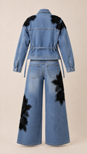 Load image into Gallery viewer, Black Flower Denim Two Piece Set
