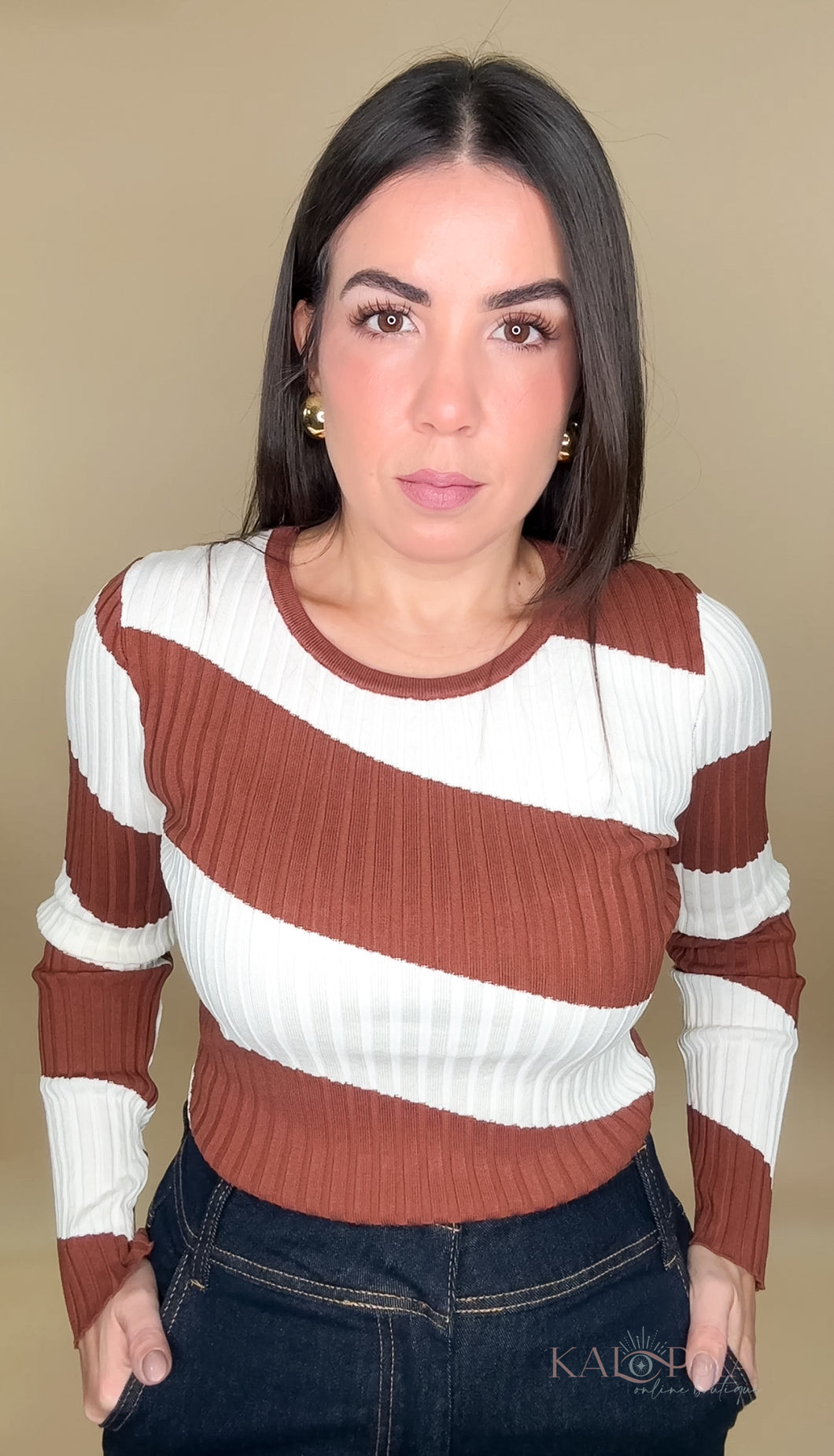 Felicity Long Sleeve Top - Brown