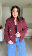 Load image into Gallery viewer, Burgundy Napoleon Denim Jacket
