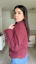 Load image into Gallery viewer, Burgundy Napoleon Denim Jacket
