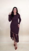 Load image into Gallery viewer, Fringes Asymmetric Dress - Chocolate
