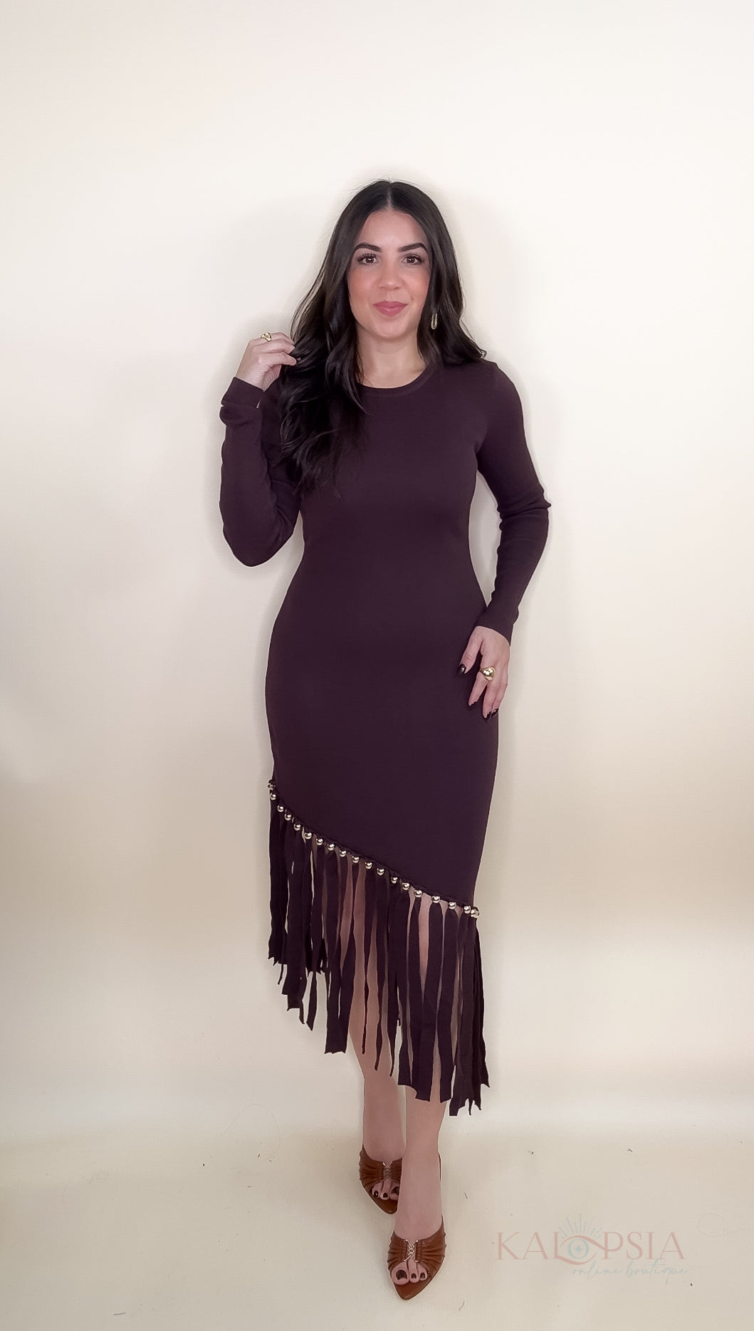 Fringes Asymmetric Dress - Chocolate
