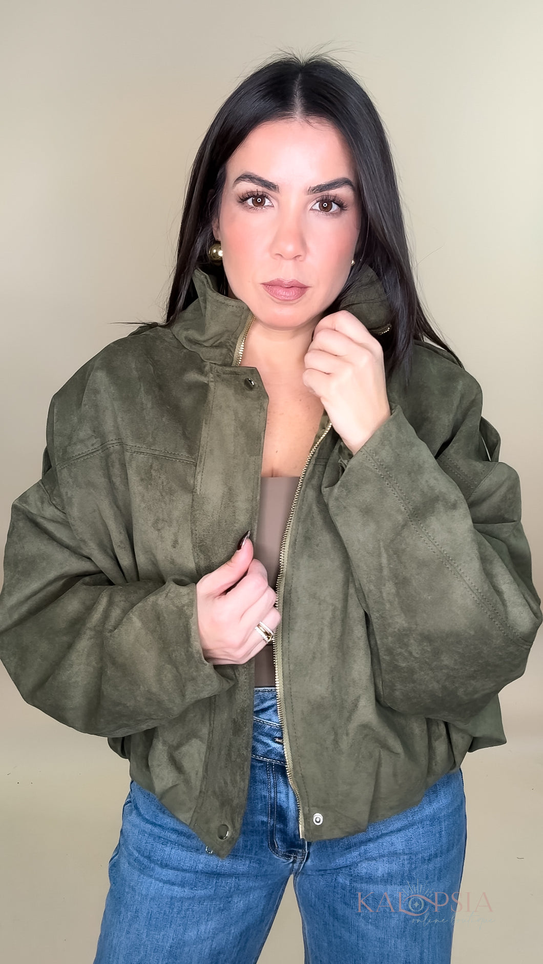 Trending Suede Jacket Olive