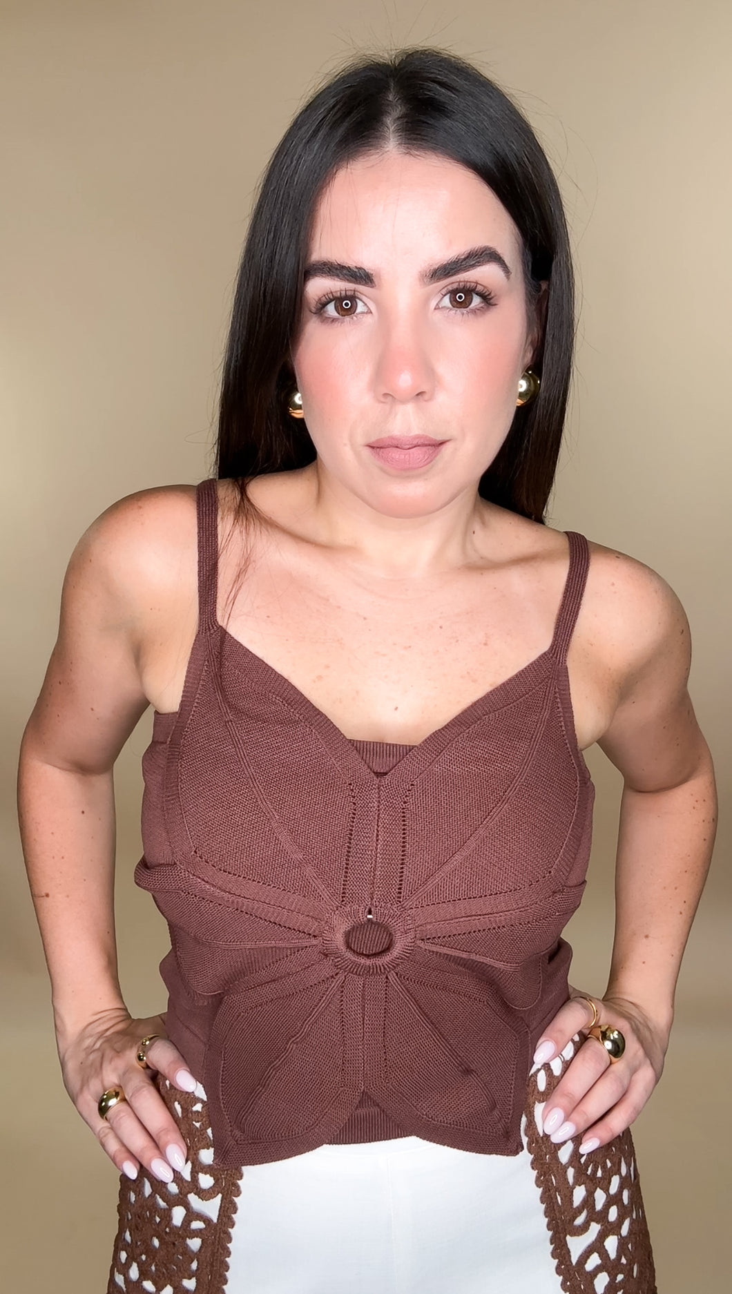 Flowery Crop Top - Brown