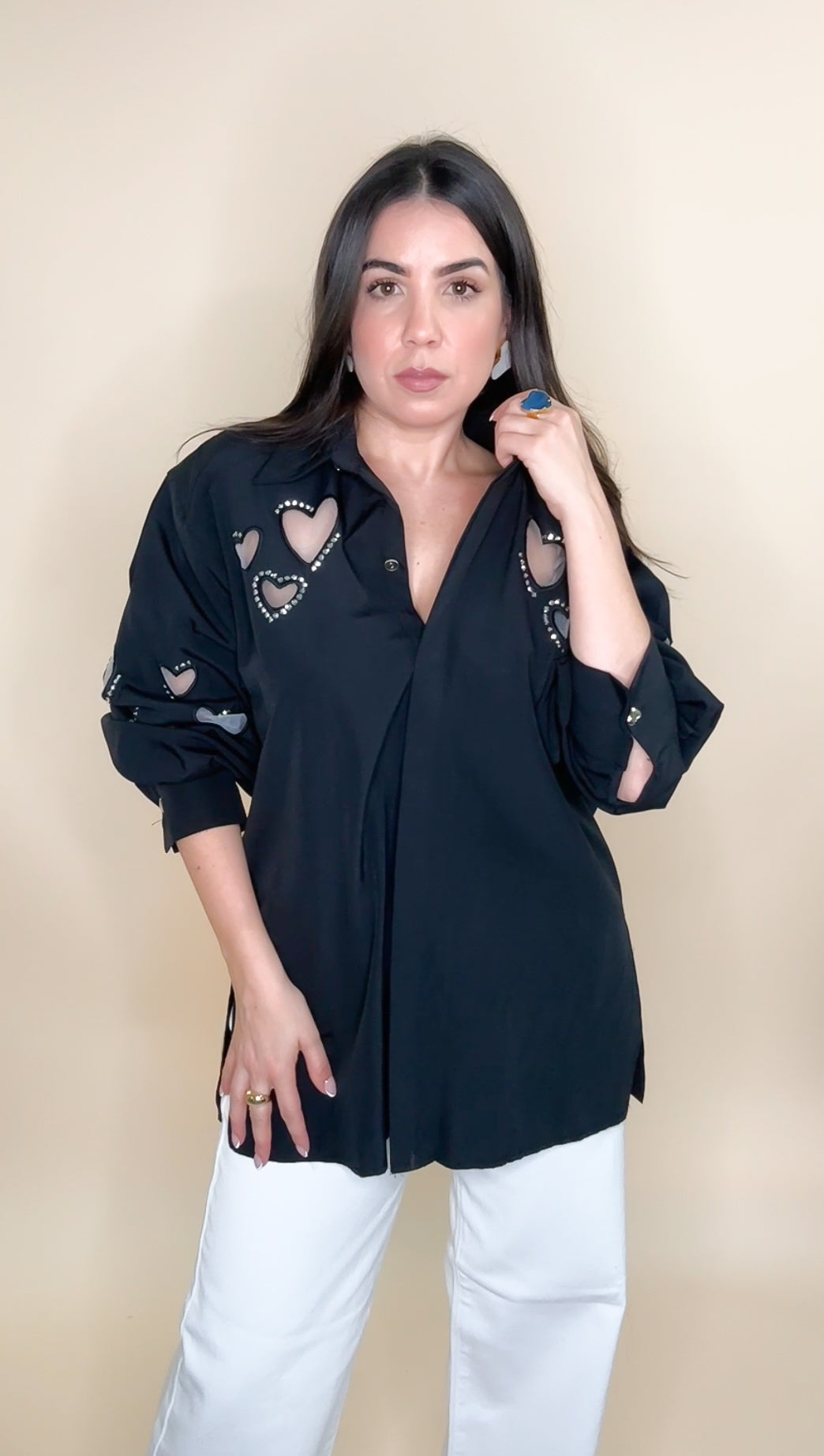 Black Hearts Oversized Blouse