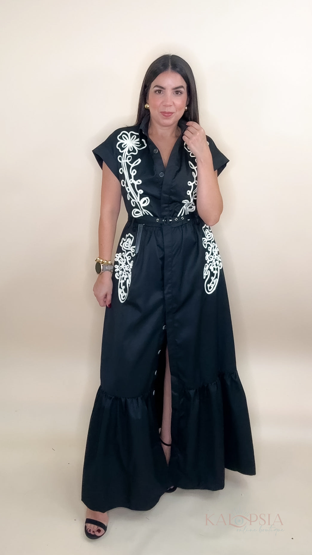 Embroidered Black Flower Dress