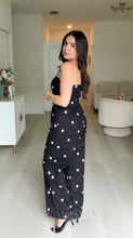 Load image into Gallery viewer, Black&amp;White Polka Denim Jumpsuit
