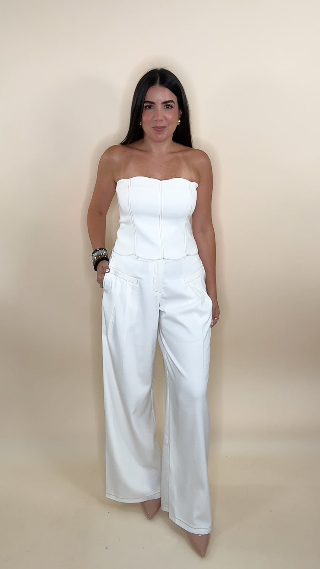 Waves Strapless Two Piece Set - White