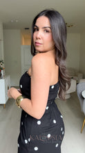 Load image into Gallery viewer, Black&amp;White Polka Denim Jumpsuit
