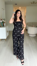 Load image into Gallery viewer, Black&amp;White Polka Denim Jumpsuit
