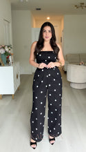 Load image into Gallery viewer, Black&amp;White Polka Denim Jumpsuit
