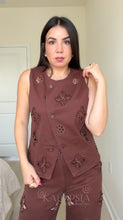 Load image into Gallery viewer, Embroidered Pearls Denim Set - Brown
