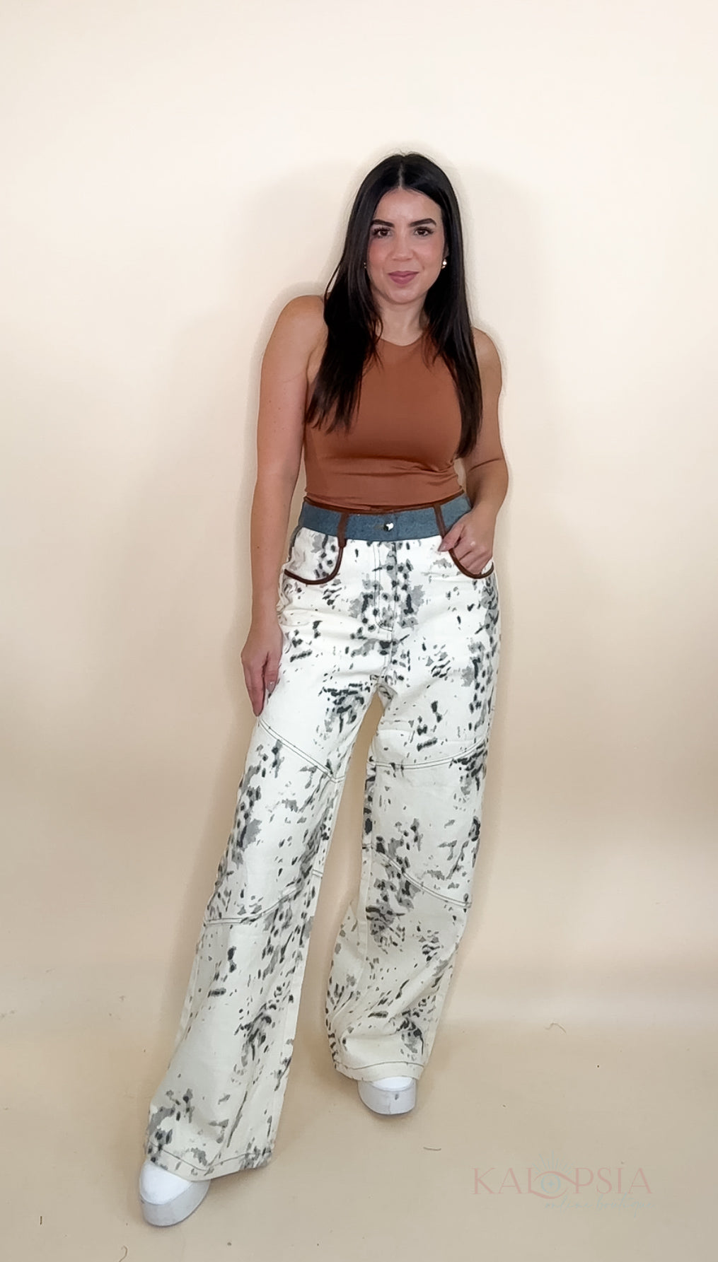 Cow Print Denim Pants