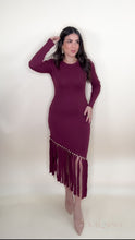 Load image into Gallery viewer, Fringes Asymmetric Dress - Burgundy
